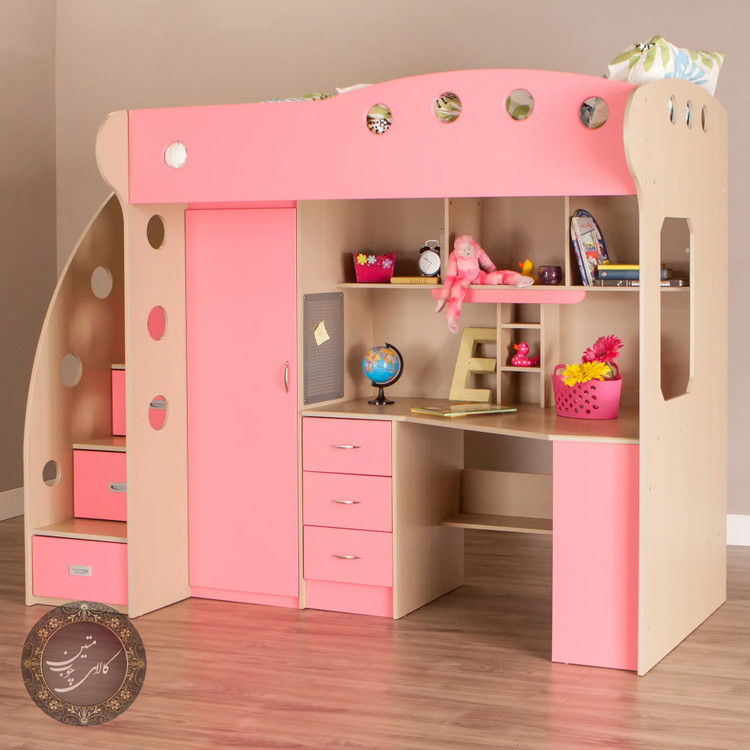 تخت دوطبقه کرمی صورتی