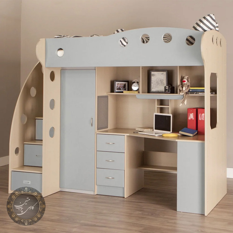 تخت دوطبقه با کتابخانه