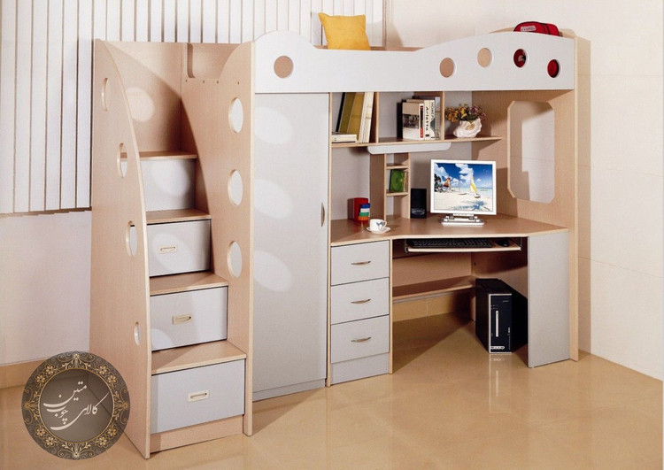 تخت خواب دو طبقه با میز کامپیوتر