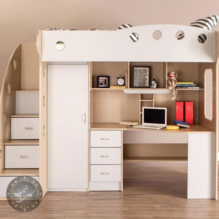 تخت خواب دوطبقه سفید و کرمی