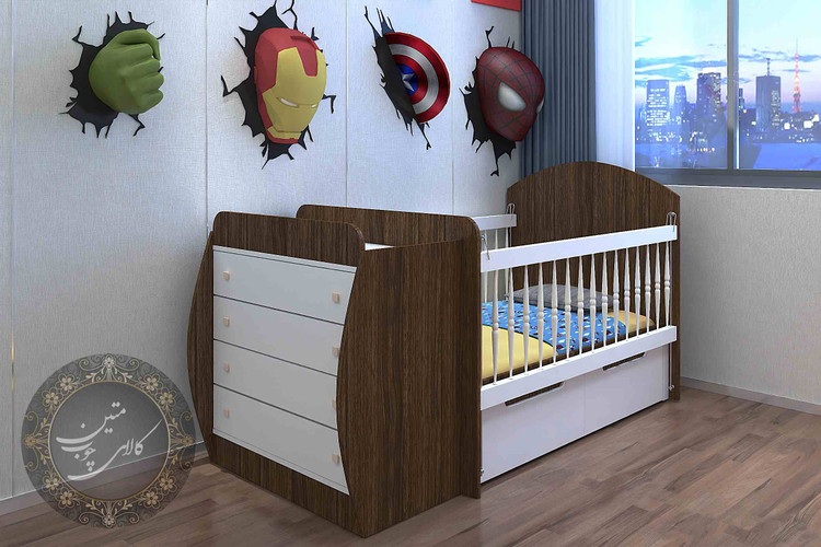 تخت کودک سفید قهوه ای